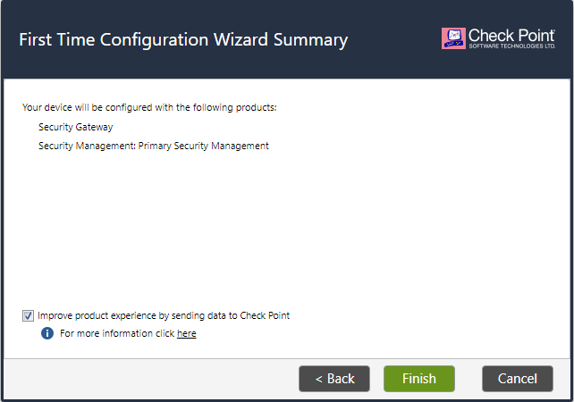 First Time Configuration Wizard Summary