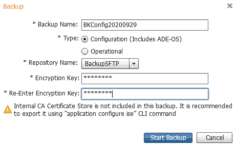 Backup Cisco ISE configuration