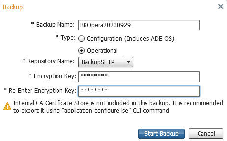 Backup Cisco ISE operational